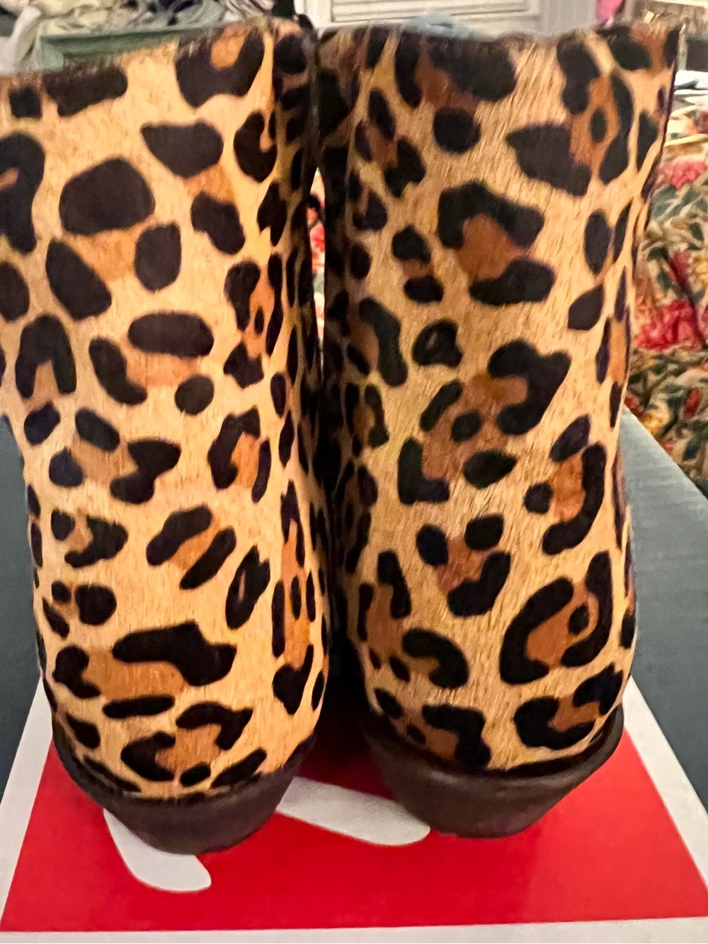 Tony Lama Calf-Hair Leopard Print Snip Toe Ankle Boots - Tan, Brown, Black - Picture 5 of 11